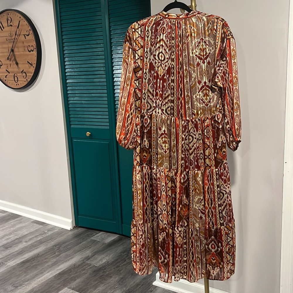 ZARA nwt GEOMETRIC PRINT METALLIC MIDI DRESS - M - Picture 15 of 17